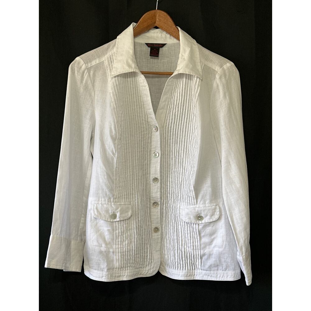 VTG Sara Isabella 100% Linen Jacket M White Coastal Preppy Classic Quite Luxury
